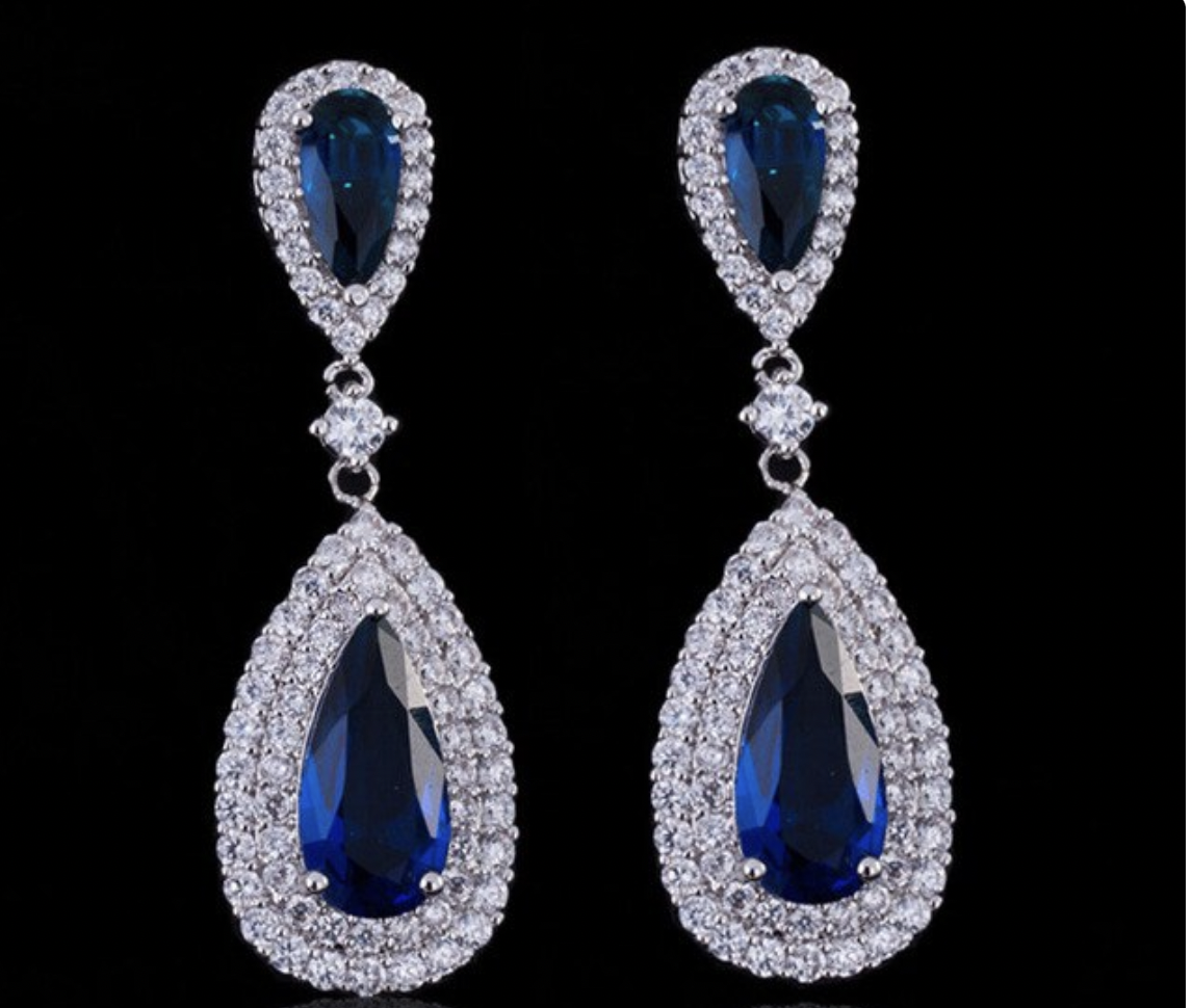 Blue Water Drop AAA Cubic Zirconia Formal Earring