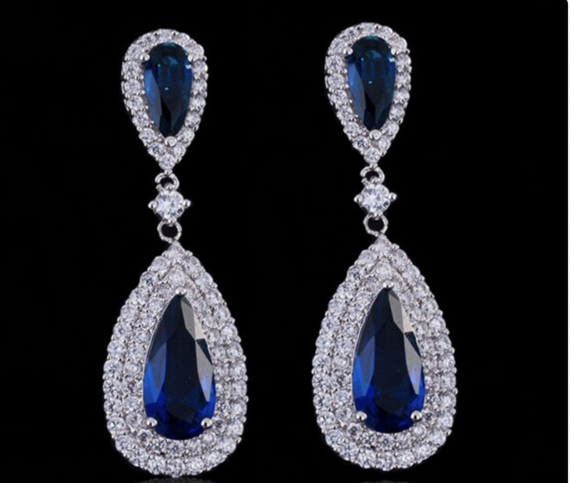 Blue Water Drop AAA Cubic Zirconia Formal Earring