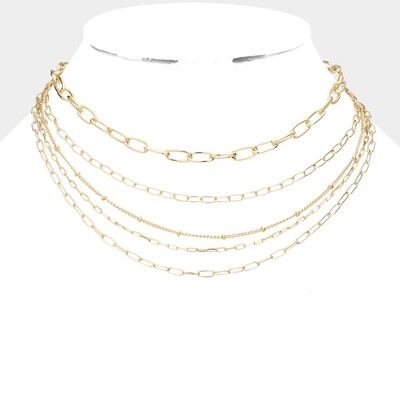 Open Metal Oval Link Multi Layered Bib Necklace