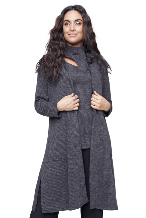 Ash Grey Soft Knit Long Sleeve Duster
