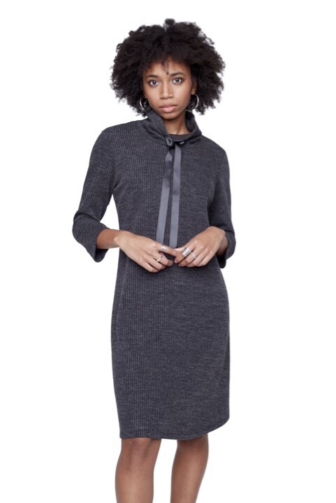 Ash Grey Soft Knit Cowl Neck Dress
