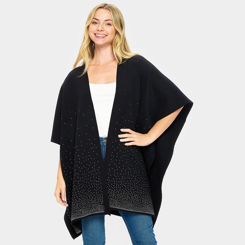 Embellished Solid Ruana Poncho