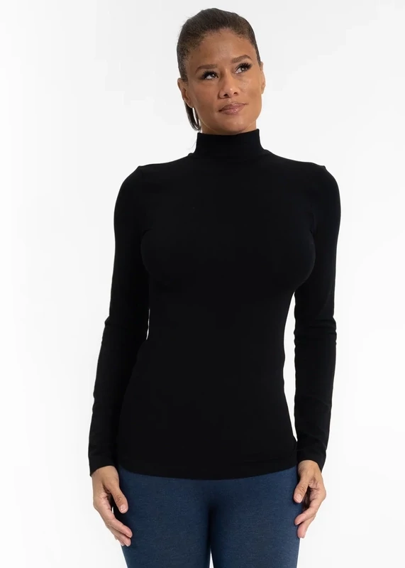 Solid Long Sleeve Mock Turtle Neck Top