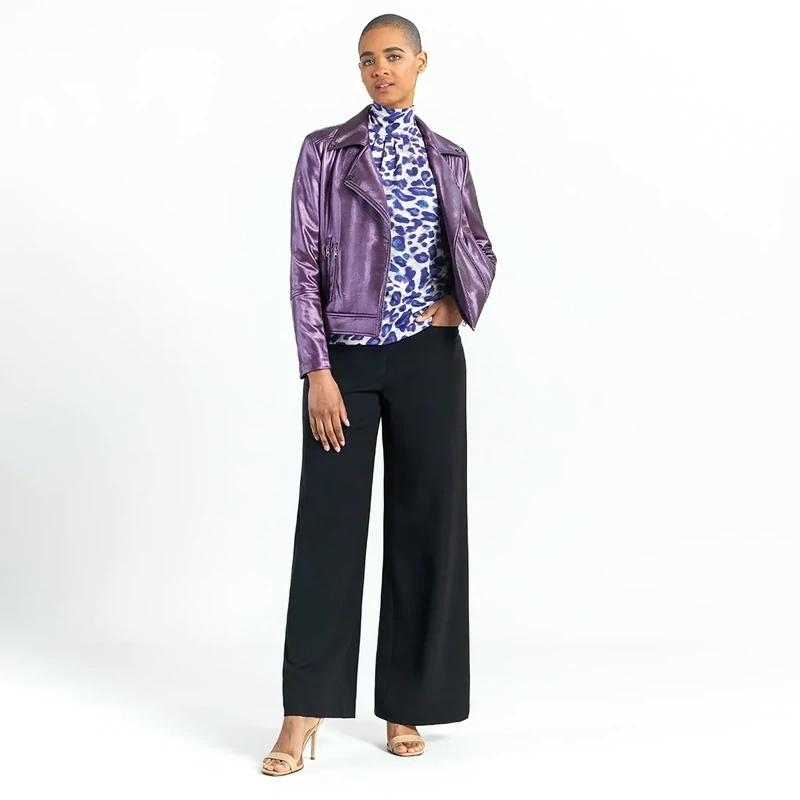 Plum Liquid Sheen Plush Moto Zip Jacket