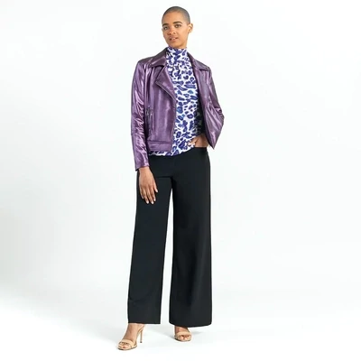 Plum Liquid Sheen Plush Moto Zip Jacket
