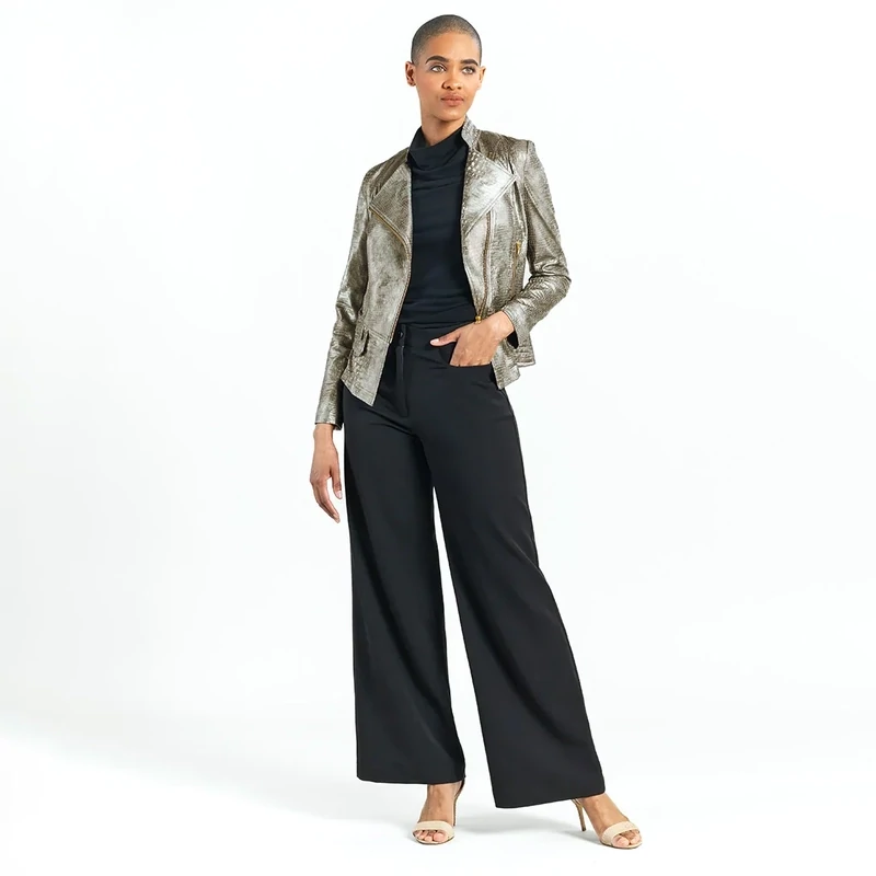 Liquid Leather Crocodile Textured Biker Jacket