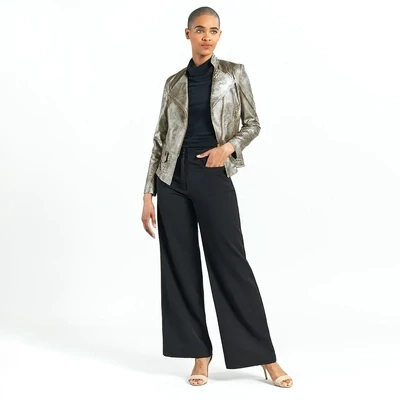Liquid Leather Crocodile Textured Biker Jacket