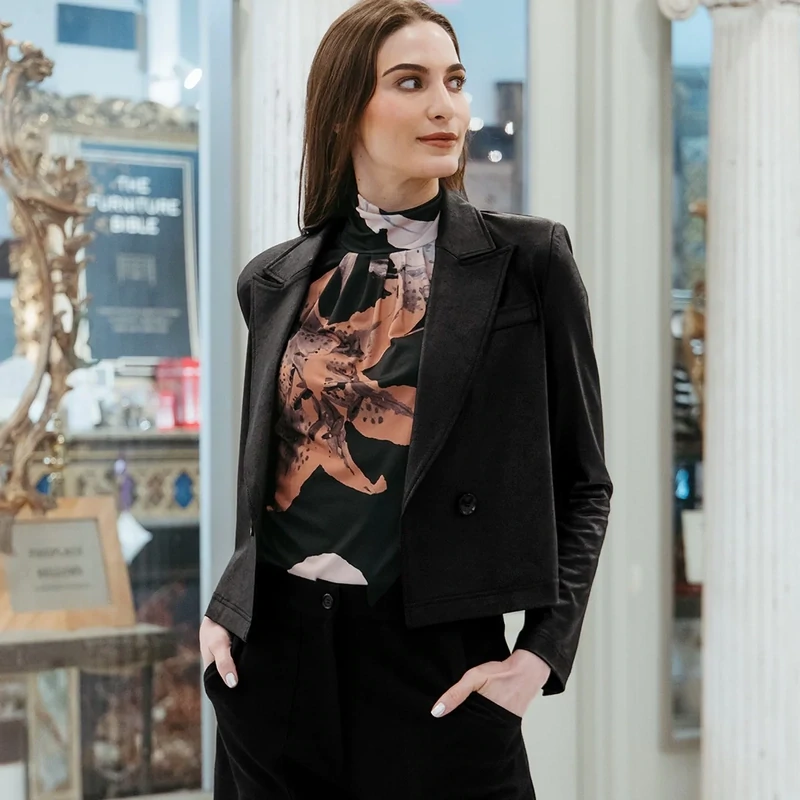 Liquid Leather Cropped Tuxedo Blazer