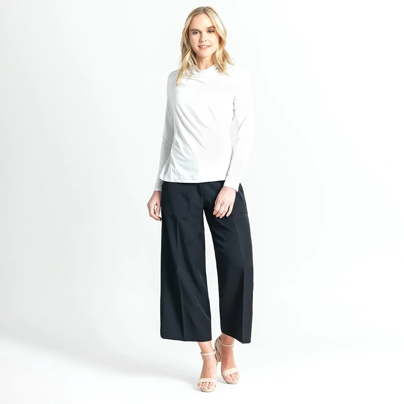 Ivory Crushed Silk Knit Drape Neck Side Ruched Top