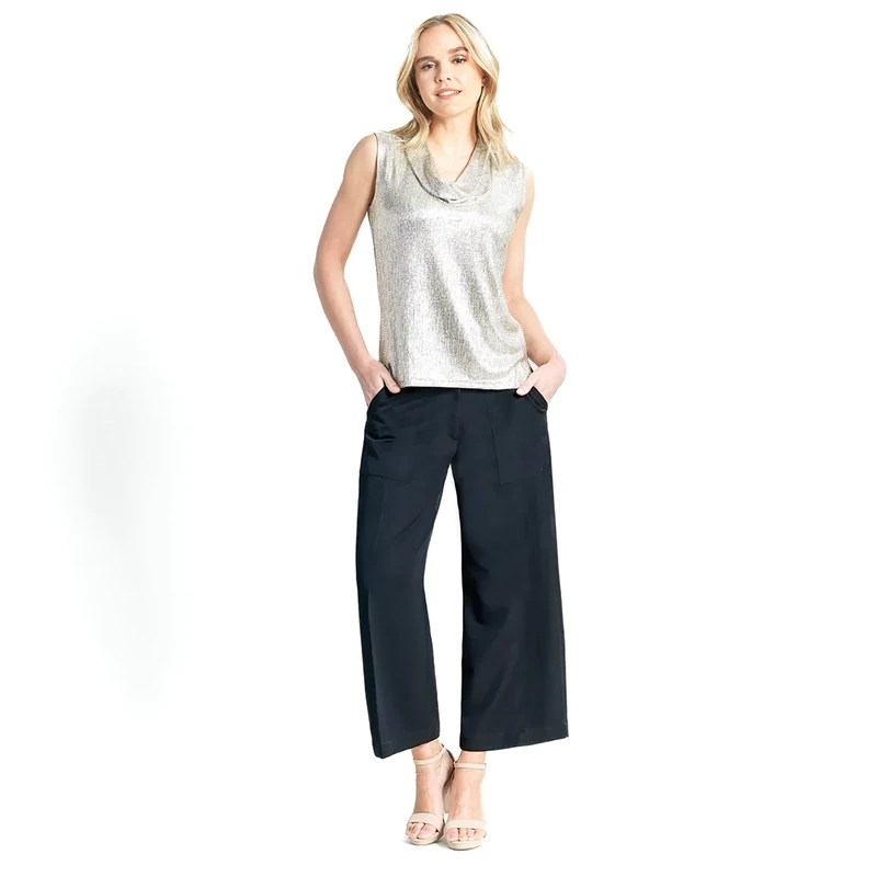 Champagne Foil Lamé Sleeveless Cowl Neck Top