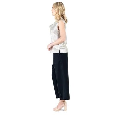 Champagne Foil Lamé Sleeveless Cowl Neck Top