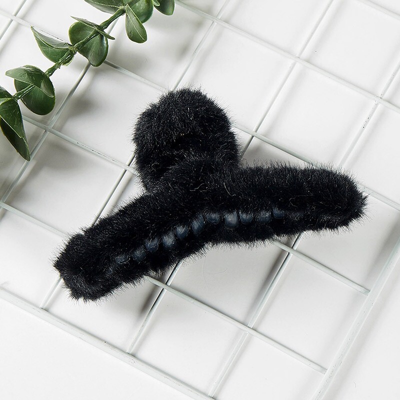 Black Faux Fur Hair Claw Clip