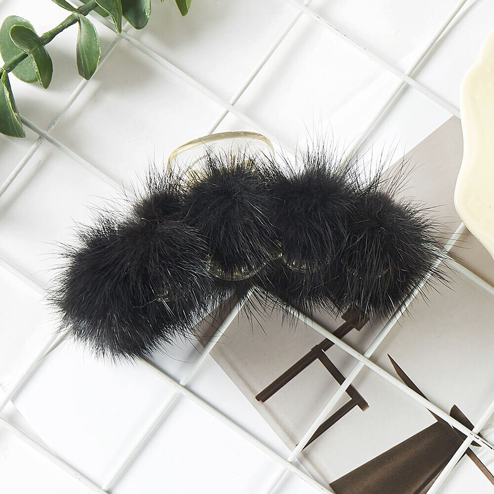 Medium Size Faux Fur Pom Pom Hair Claw Clip