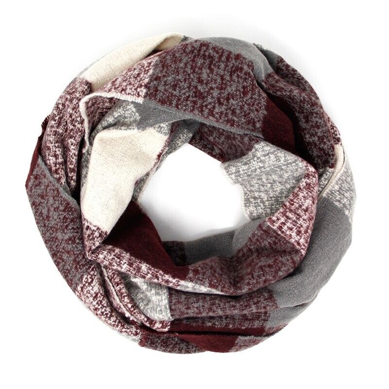 Burgundy Plaid Boucle Infinity Scarf