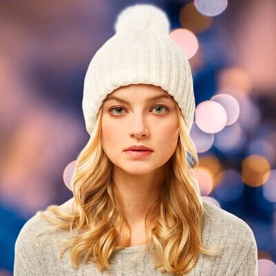 Ivory Solid Chenille Pom Pom Beanie Hat