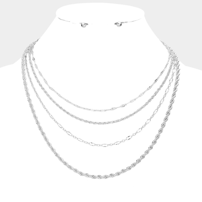 Multi Layered Metal Chain Bib Necklace