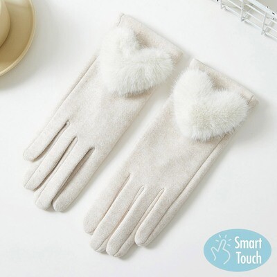 Faux Fur Heart Accented Touch Smart Gloves
