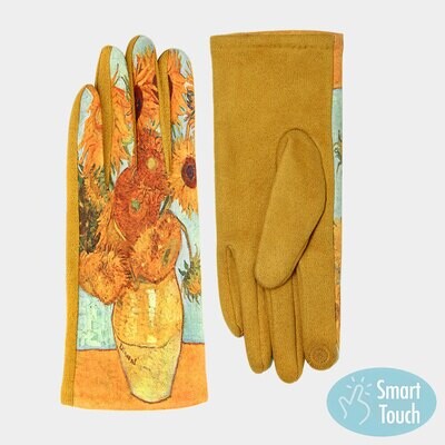 Sunflower Print Smart Touch Gloves