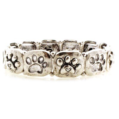 Burnished Silver Paw Print Stretch Bracelet