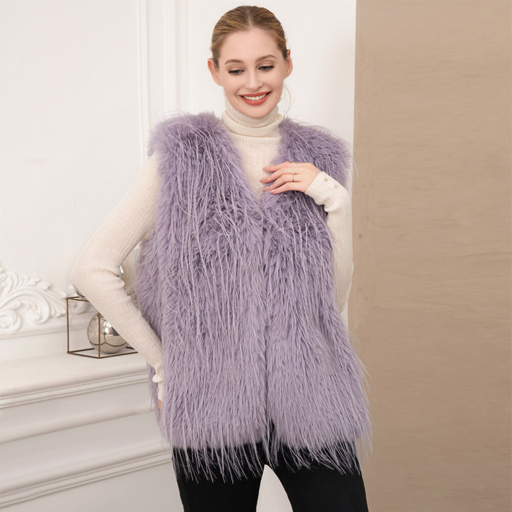 Solid Lavender Faux Fur Vest