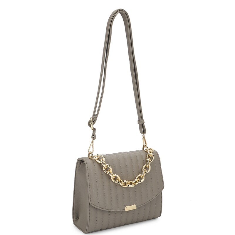 Designer Look Quilted Chain Accent Cross Body Bag