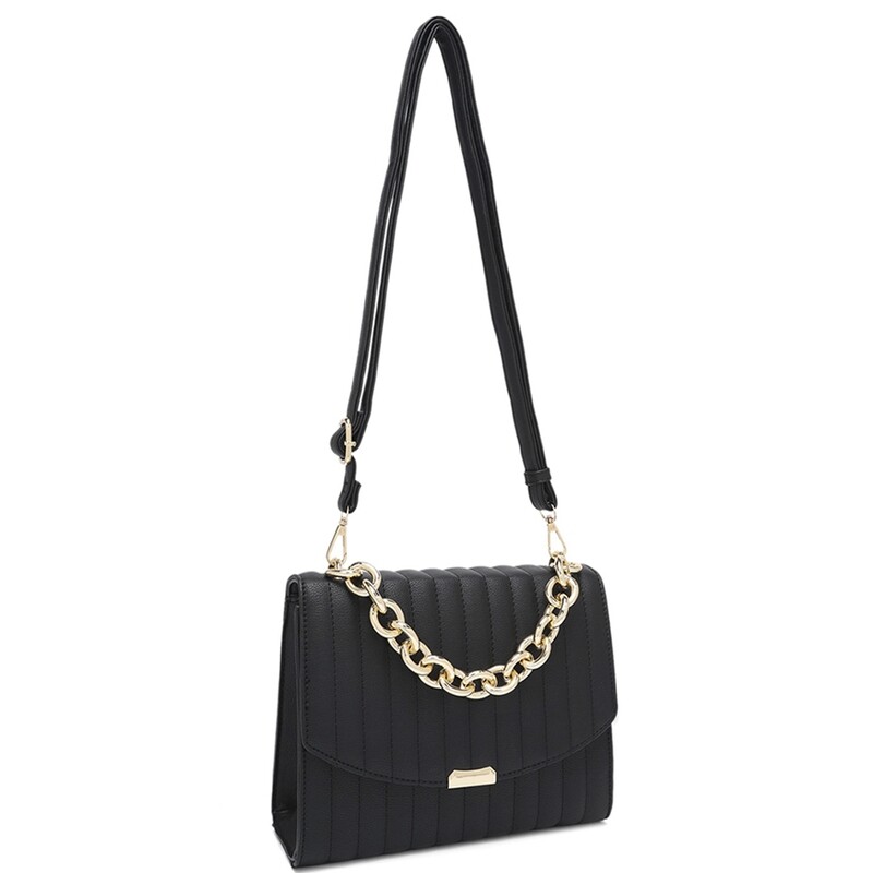 Designer Look Quilted Chain Accent  Cross Body Bag
