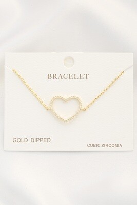 Gold Dipped Cubic Zirconia Heart Bracelet