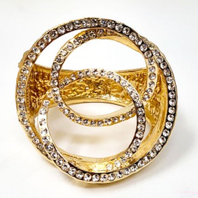 Large Rhinestone Rose Hinge Statement Bracelet