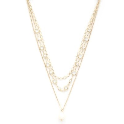 Clear Crystal Circle Multi Layer Chain Freshwater Pearl Drop