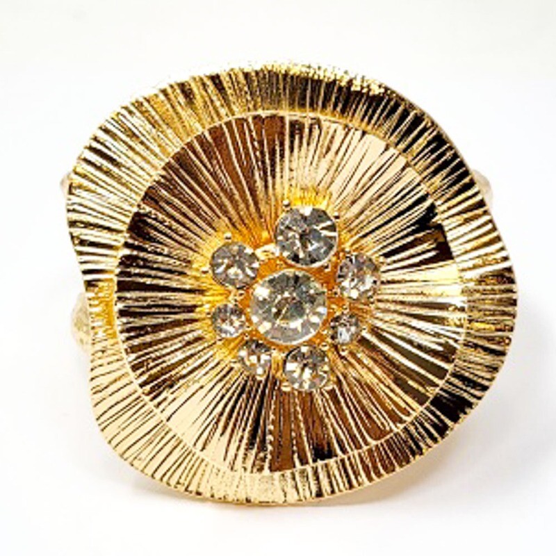 Large Gold Wild Flower Metal Cuff Crystal Accents