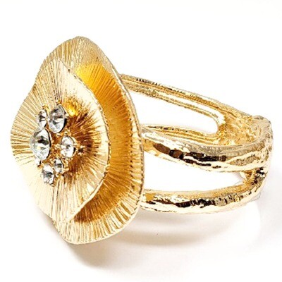 Large Gold Wild Flower Metal Cuff Crystal Accents
