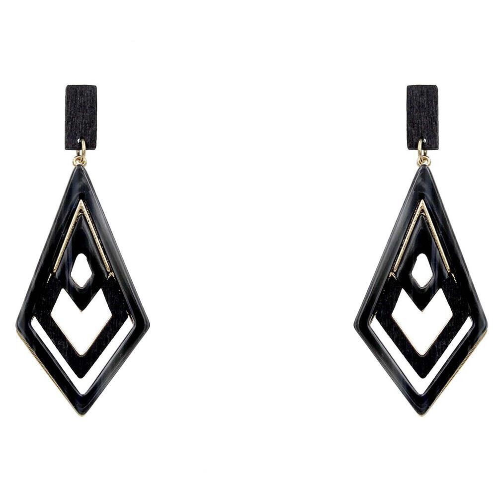 Black Metal Diamond Shape Dangle Earring