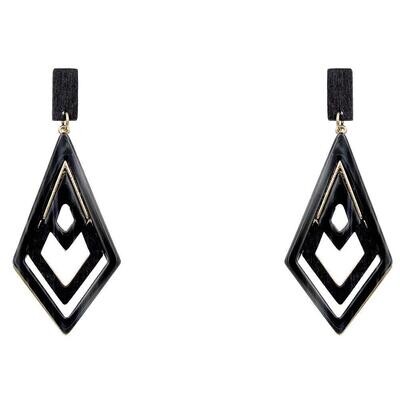 Black Metal Diamond Shape Dangle Earring