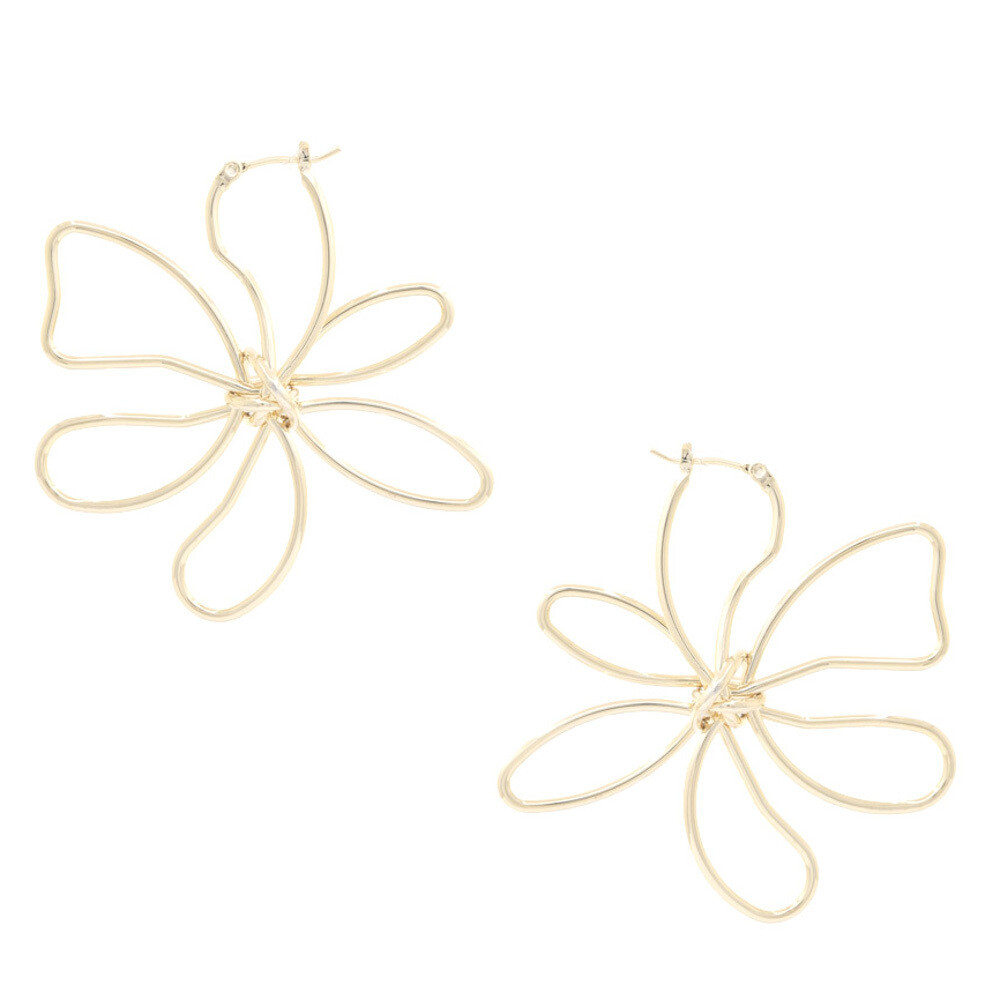 Gold Open Wavy Flower Earring