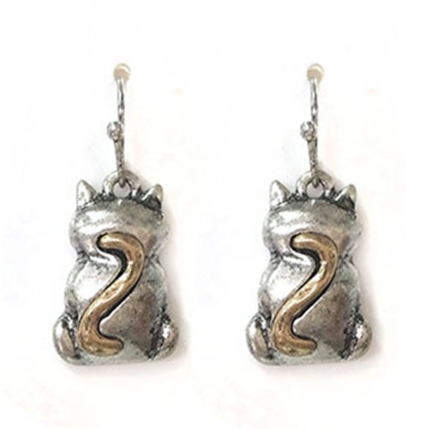 Burnished Silver/Gold Fun Cat Backside Earrings