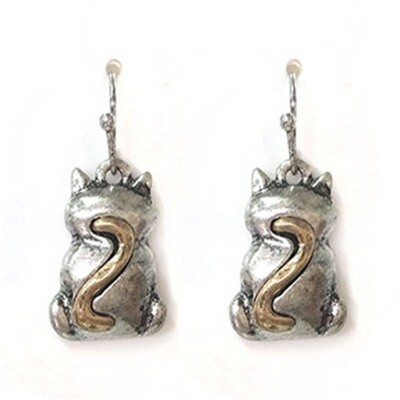 Burnished Silver/Gold Fun Cat Backside Earrings
