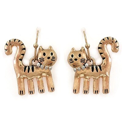 Burnished Silver Small Full Body Kitty Earrings