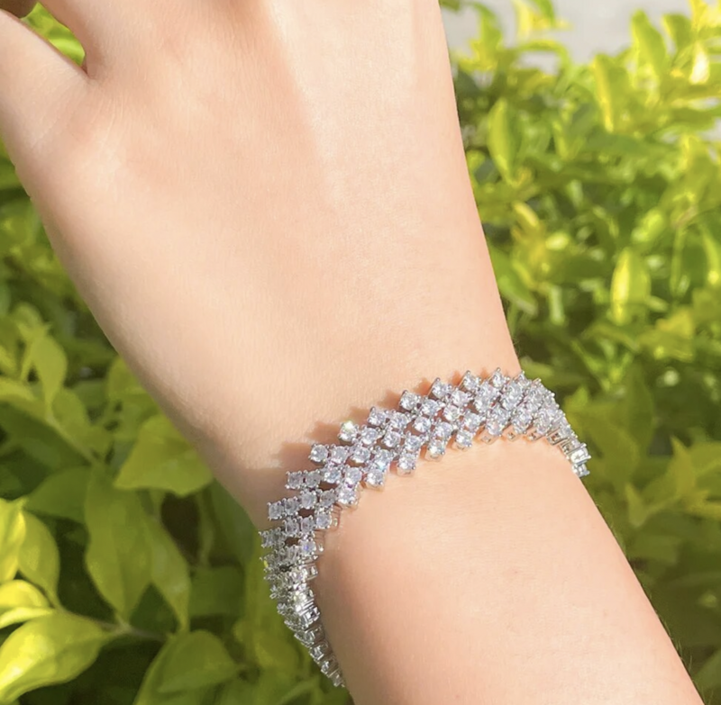 Small AAA Cubic Zirconia Cluster Straight Formal Bracelet