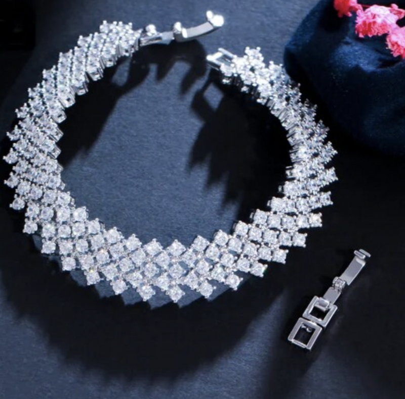 Small AAA Cubic Zirconia Cluster Straight Formal Bracelet