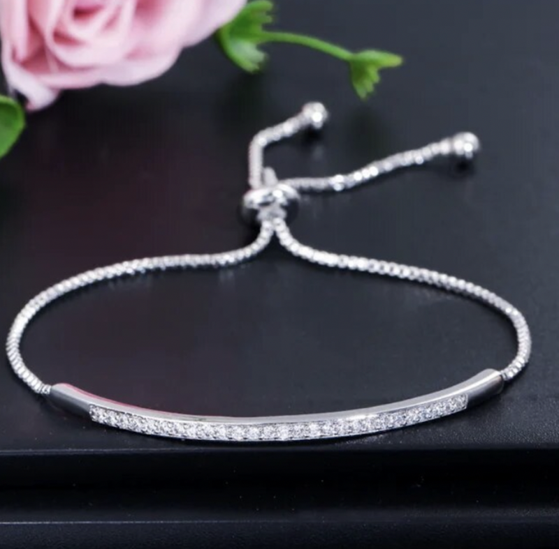 Delicate Cubic Zirconia Bar Adjustable Bracelet