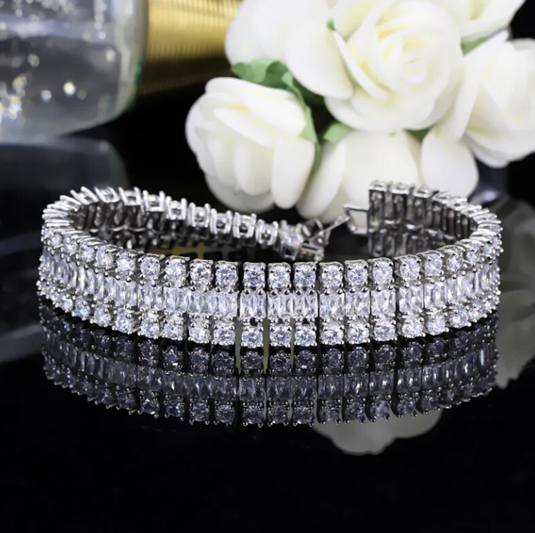 Double Baguette/Round Cubic Zirconia Formal Bracelet