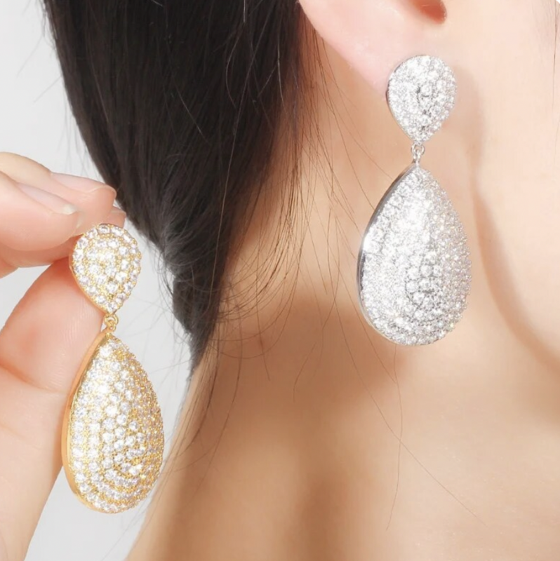 Luxury Micro Pave CZ  Water Drop Formal Earrings