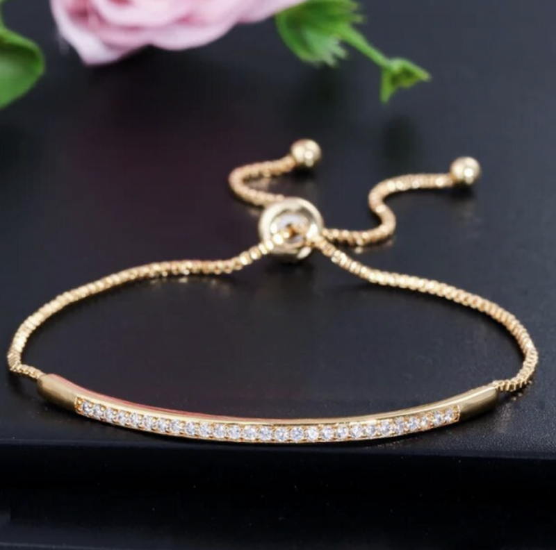 Delicate Cubic Zirconia Bar Adjustable Bracelet