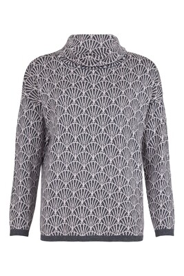 Soft Grey/Baby Pink Open Geometric Print Sweater