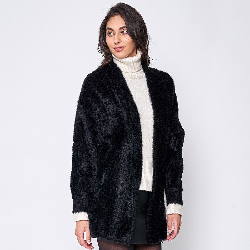 Faux Mink Open Front Knit Cardigan