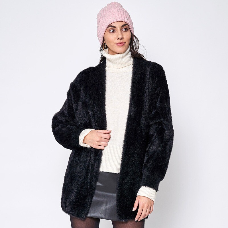 Faux Mink Open Front Knit Cardigan