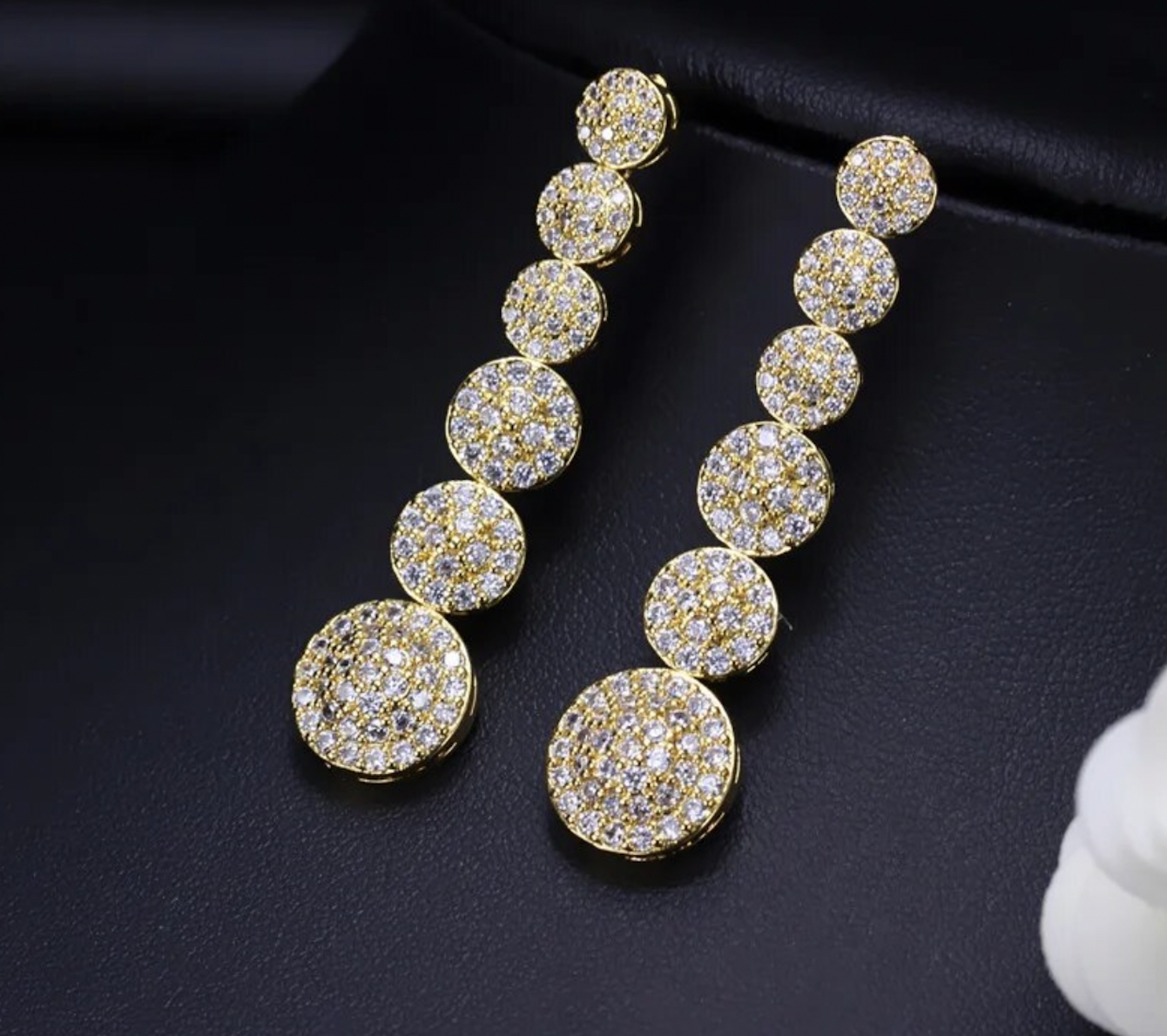 Micro Pave Gold Multi Round Drop Earrings