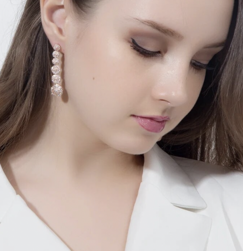 Micro Pave Gold Multi Round Drop Earrings
