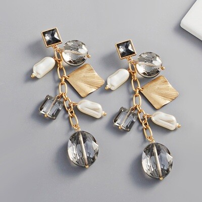 Real Pearl Geometric Bead Link Dangle Earrings