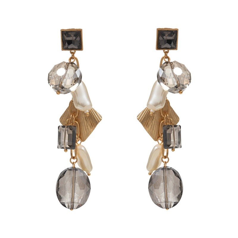Real Pearl Geometric Bead Link Dangle Earrings